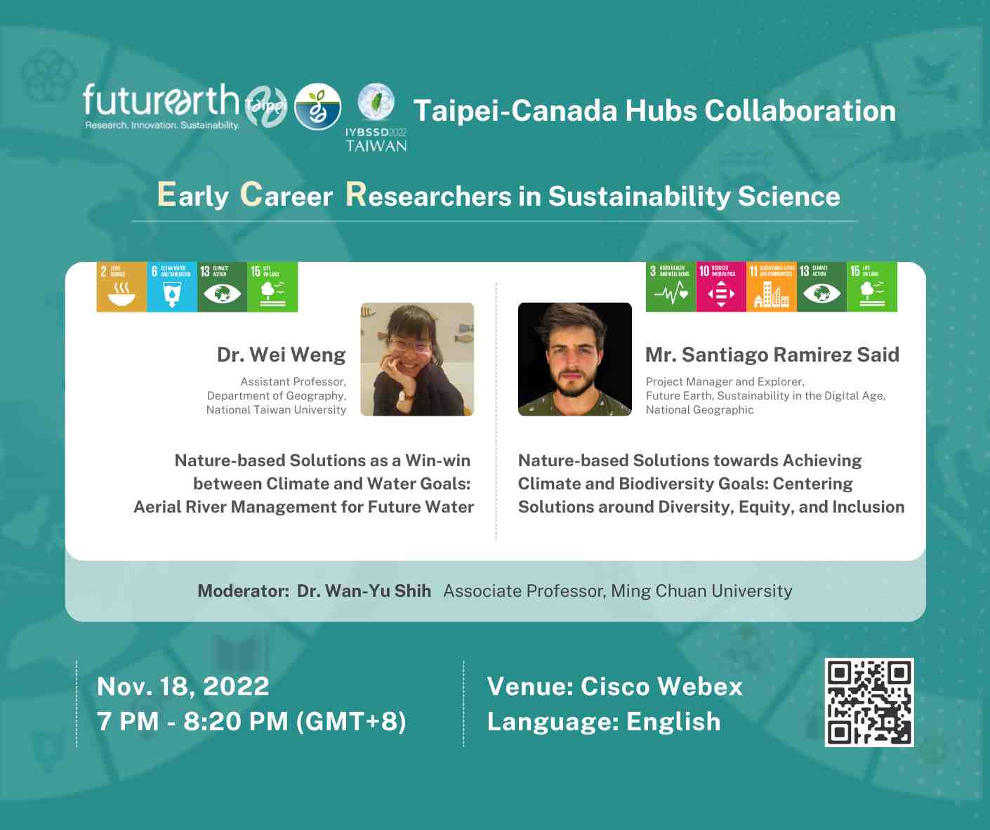 【Special Session ⭐️ 2022 ECRs in Sustainability Science 18】Taipei-Canada Hubs Collaboration: Nature-based solutions towards sustainability Promotional Graphics or Posters